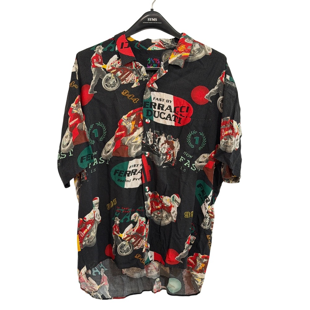 Jams World Ferracci Ducati Racing Shirt Mens XL Black Rayon Vintage 90s